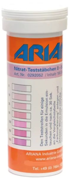 Teststäbchen zur Überprüfung des Nitratgehalts in Kühlschmierstoffen und Emulsionen, Messbereich von 0 - 500 mg/l.